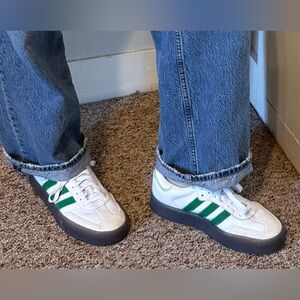 Adidas Sambae Green and White Shoes